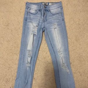 light washed high waisted ripped jeans